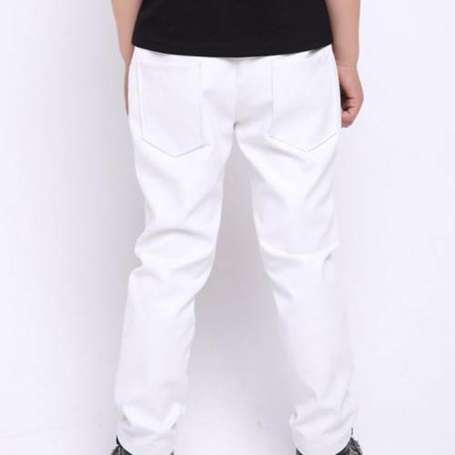 Boy's jazz modern dance hiphop dance leather rivet pants singers host white colored model show stage performance trousers